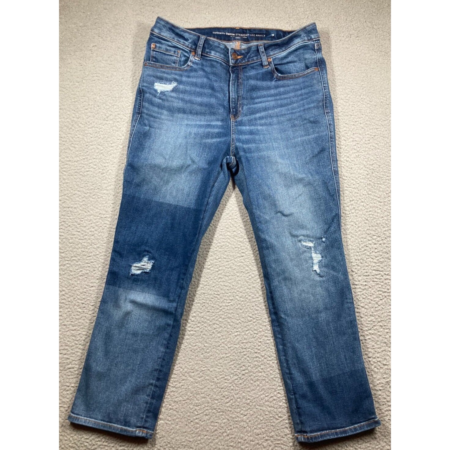 Chico's Jeans Women's 12r Blue Define Me Denim Straight Leg Ankle Distressed